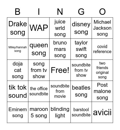 BB18 Bingo Card