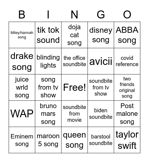 BB18 Bingo Card