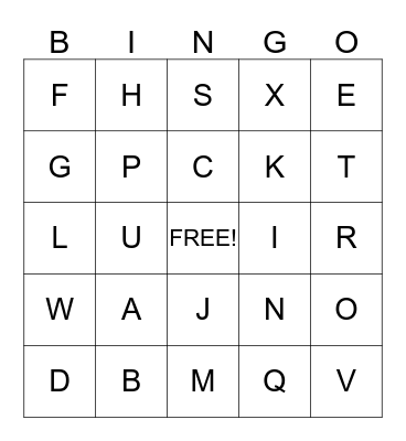 ALPHABET TIMING Bingo Card
