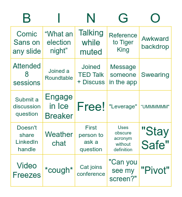 CPAsNET Mid-Year Conference Bingo Card