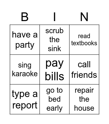 Family Life Bingo Card