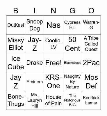 Hip Hop Bingo Card