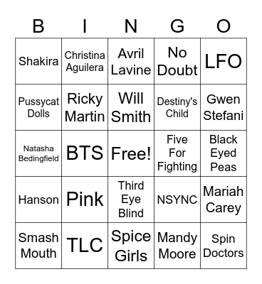 Girl/Boy Bands Bingo Card