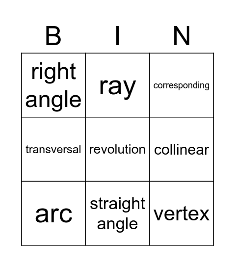 Angles Bingo Card