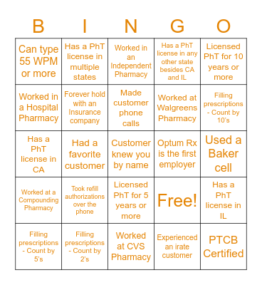 Pharmacy Tech Bingo Card