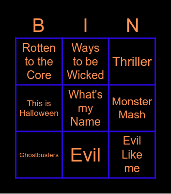 Halloween Music Bingo Card