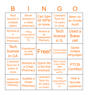 Pharmacy Tech Bingo Card