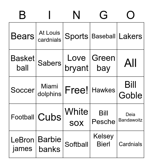 Sports,people, Bingo Card