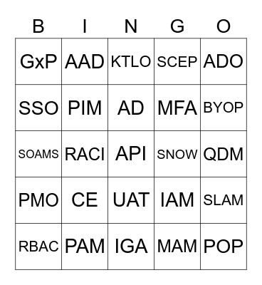 IT Acronym Bingo Card