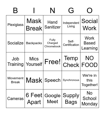 Remote vs In-Person Learning Bingo Card