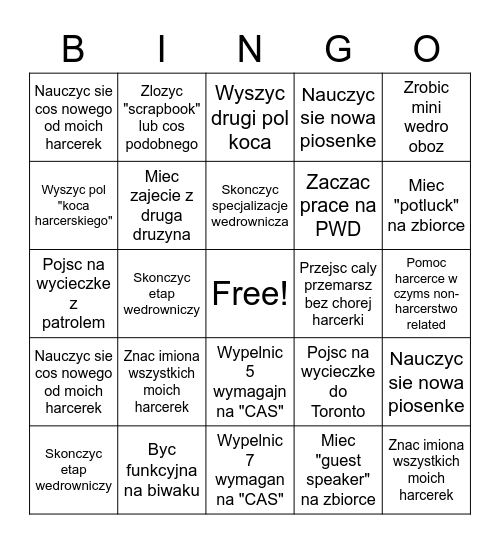 Harcerskie Bingo Card