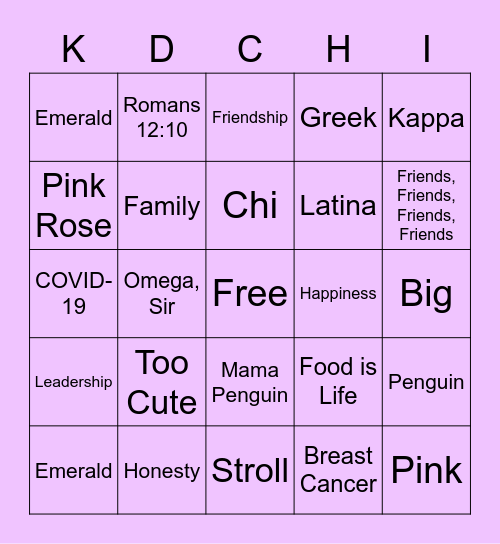 Kappa Delta Chi Bingo Card