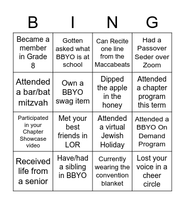 BBYO Bingo Card