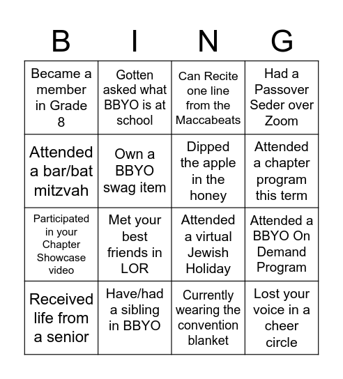 BBYO Bingo Card