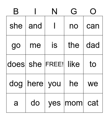 HIGH FREQUENCY WORDS Bingo Card
