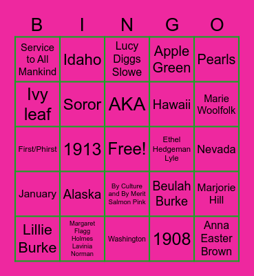 All Things Pink & Green Bingo Card