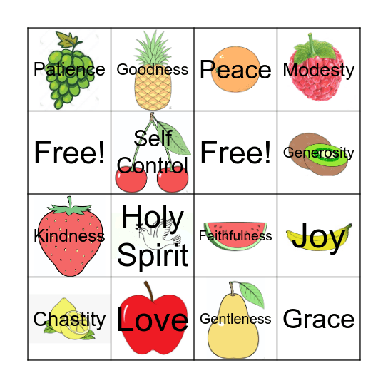 Fruits of the Holy Spirit Bingo Card