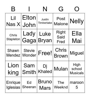 Musical Bingo Card