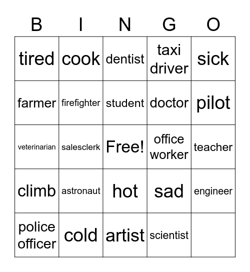 Unit 4: Occupations Bingo Card