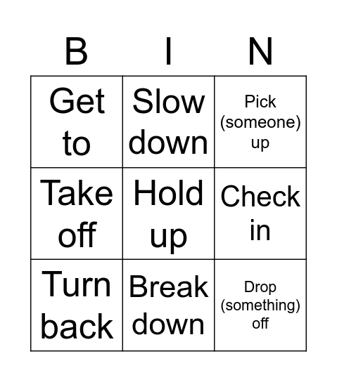 Transport related phrasal verbs Bingo Card