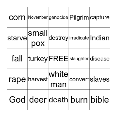 The True Thanksgiving Bingo Card