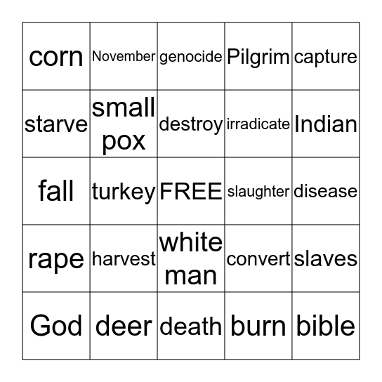 The True Thanksgiving Bingo Card