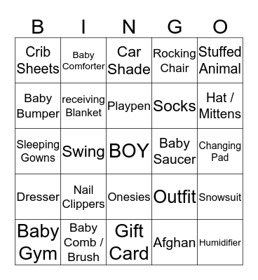 Baby Bingo Card