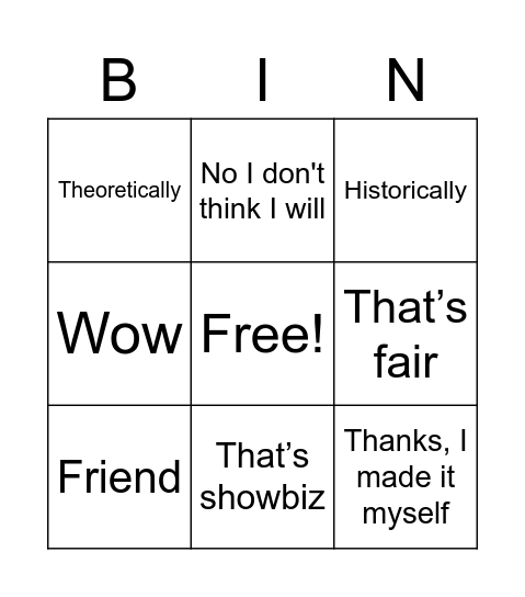 Jack Lingo Bingo Card