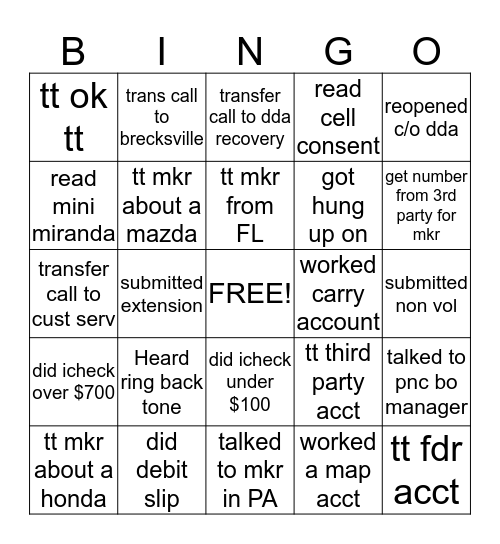 TEAM 5 BINGO Card