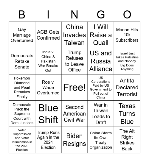 2020-2025 Bingo Card