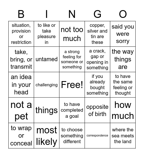 Vocabulary THINKO: Foundation1 Units 3-4Untitled Bingo Card