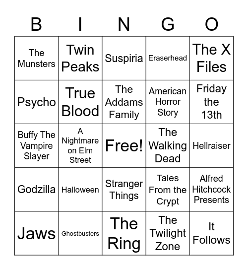 Total-Quiz.com Presents Radio Bingo: Spooky Movies and TV Themes Bingo Card