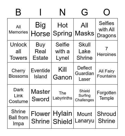 BOTW Bingo Baby Bingo Card