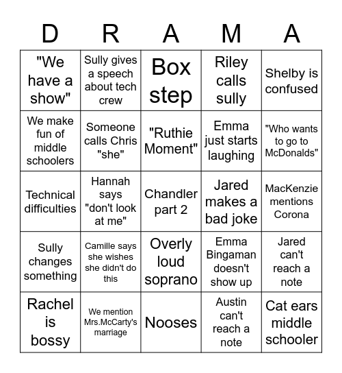 Drama Bingo Card