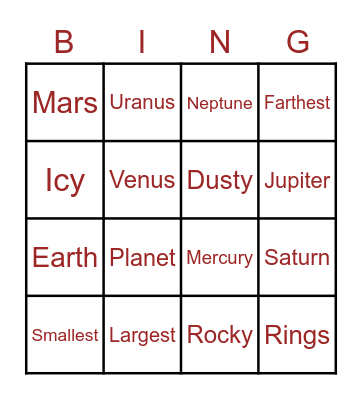 SOLAR SYSTEM BINGO Card