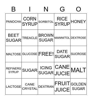 SUGAR BINGO Card