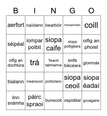 Áiseanna i mo cheantar Bingo Card
