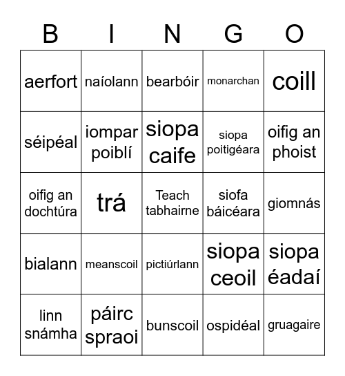 Áiseanna i mo cheantar Bingo Card