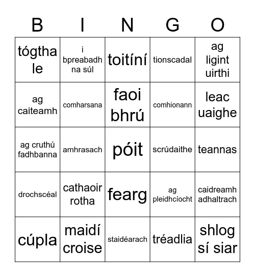 Cúpla Bingo Card