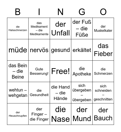 Gesundheit Bingo Card