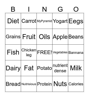 Nutrision Bingo Card