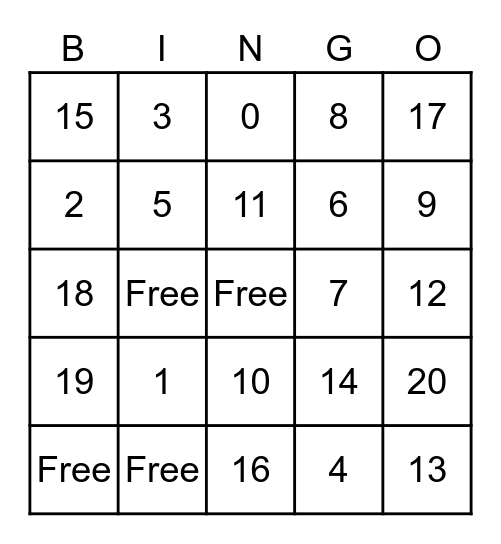 Number Bingo Card