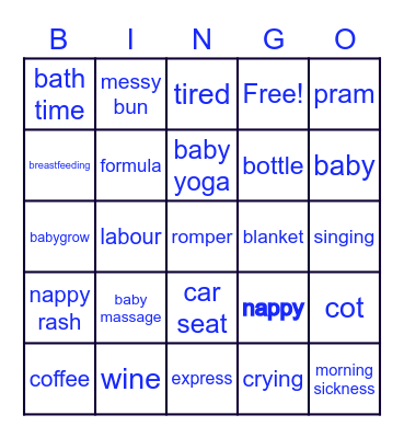 Amy's Baby Shower Bingo Card
