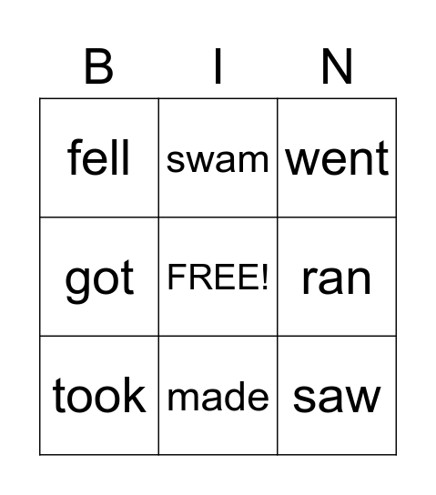 past simple irregular Bingo Card
