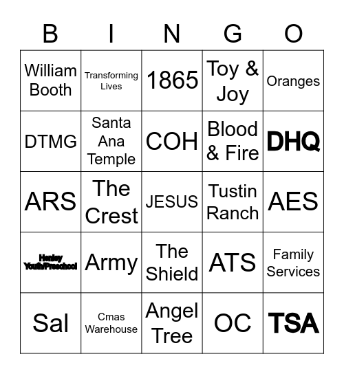 TSA OC Bingo Card