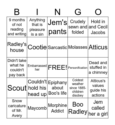 TKM Chapters 1-11 Bingo Card