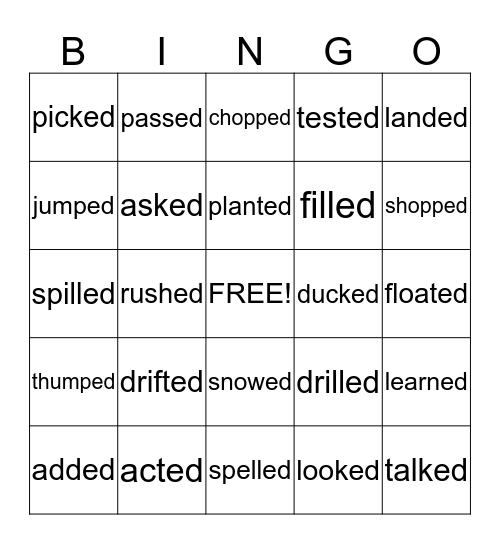 - ed suffix Bingo Card