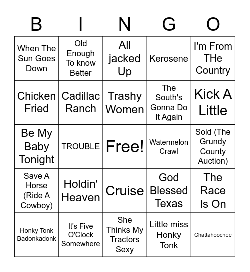 Country Dance Bingo Card