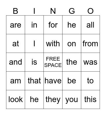 First Grade Sight Words Bingo Card