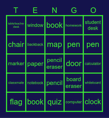 Spanish 1 U2: School Vocabulary Bingo Card